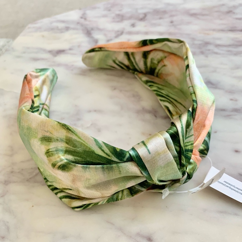 🌴 ANTHROPOLOGIE Everly Isla Turban Knot Wide Headband Green Palm Leaves Print